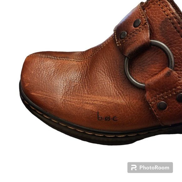 BOC Born Concepts Size 7M Brown Leather Clogs Metal O Ring Buckle 2 1/4" Heel - Picture 9 of 11